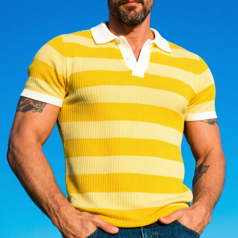 Men's Striped Knitted Short Sleeve POLO Shirt DTT25063013