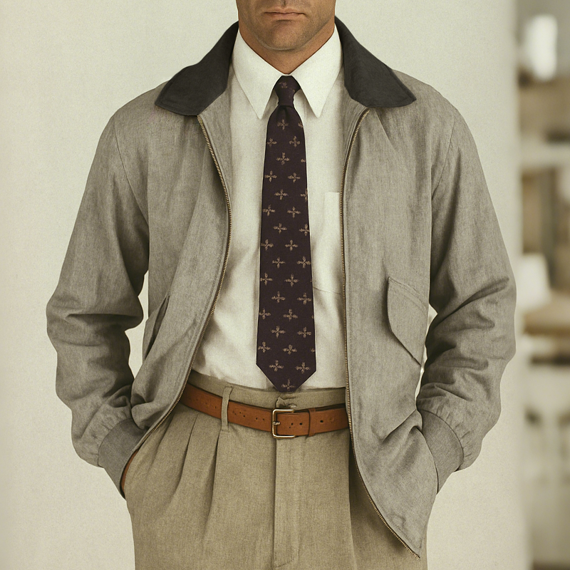 Men's Casual Retro Style Cotton And Linen Zipper Lapel Jacket DTT25081320