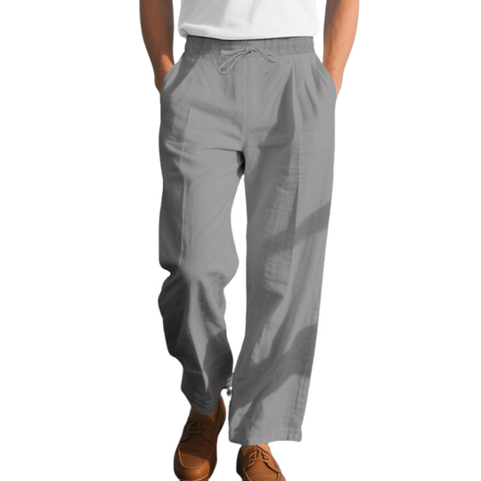 Men's Cotton And Linen Solid Color Elastic Waist Casual Pants DTT25072814