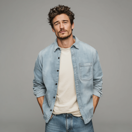 Men's Retro Casual Corduroy Washed Lightly Bleached Distressed Long-sleeved Shirt DTT25072807