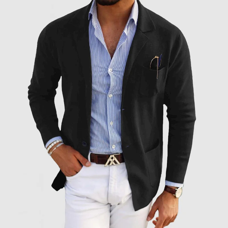 Men's Casual Button Pocket Notch Lapel Solid Long Sleeve Knit Jacket 9888555073720