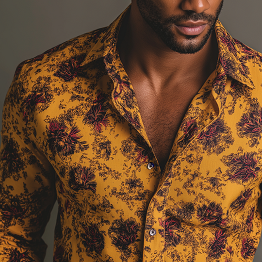 Men's Retro Casual Floral Print Lapel Long Sleeve Shirt DTT25082023