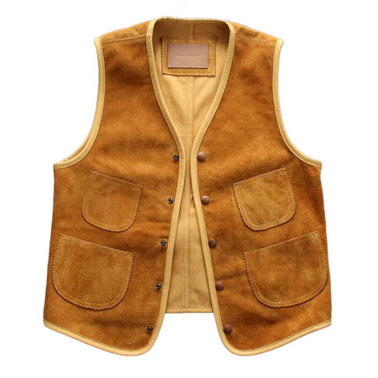 Men's Vintage Suede Snap Button Multi-Pocket V-Neck Vest 9891528179896