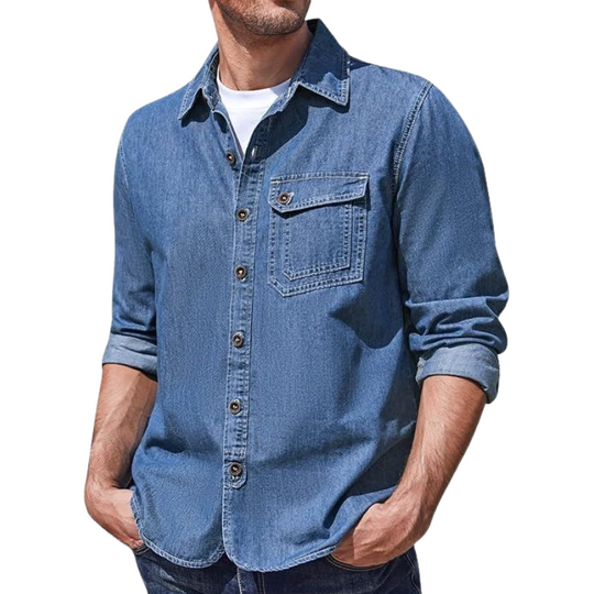 Men's Vintage Casual Lapel Long Sleeve Denim Shirt 9893974900920