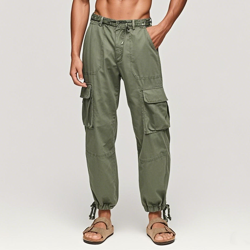 Men's Comfortable Breathable Solid Color Multi-Pocket Cargo Pants DDT25052803