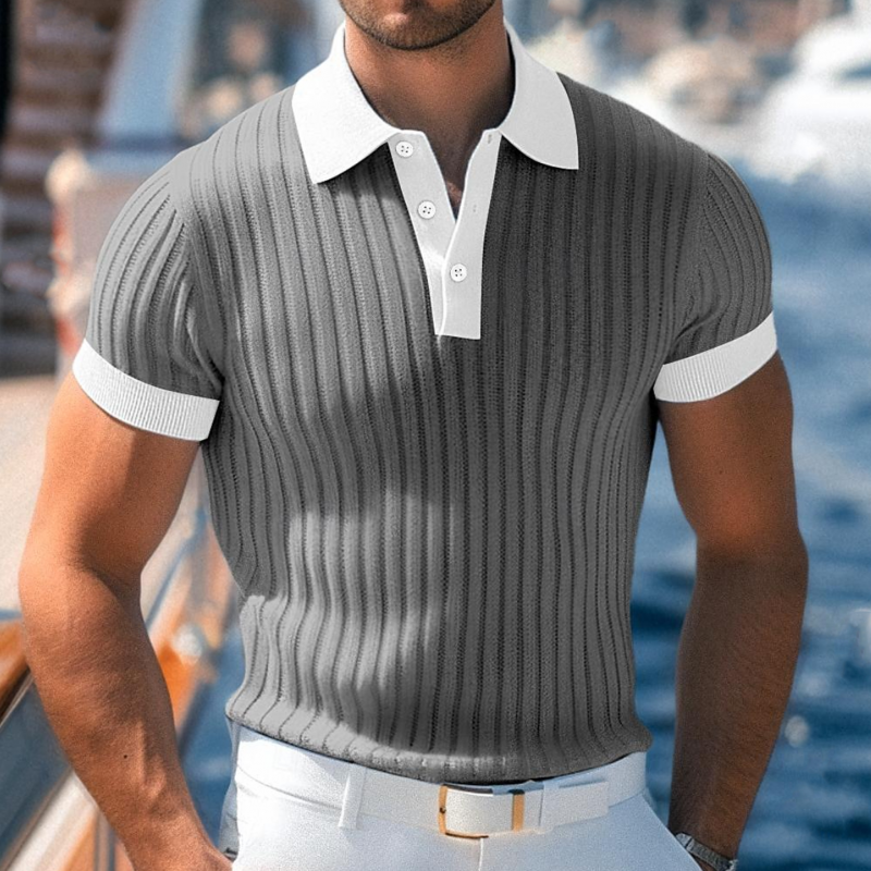 Men's Casual Breathable Contrast Color Lapel Slim Fit Knitted Short-sleeved Polo Shirt DTT25072809