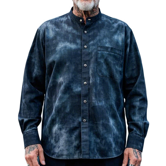 Men's Casual Vintage Stand-up Collar Tie-dye Printed Cotton Blend Long-sleeved Shirt 9912947703992
