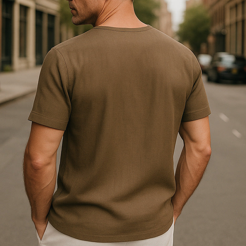 Men's Summer Breathable And Comfortable Linen Lace-Up Short-Sleeved Shirt DDT25052806