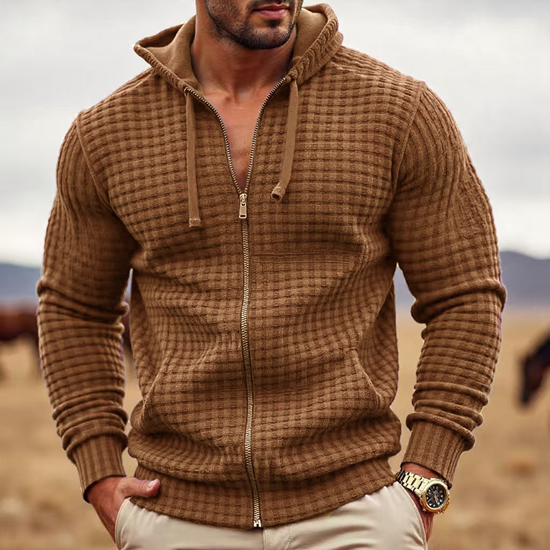 Men's Solid Color Loose Fleece Hooded Jacket DTT25082706