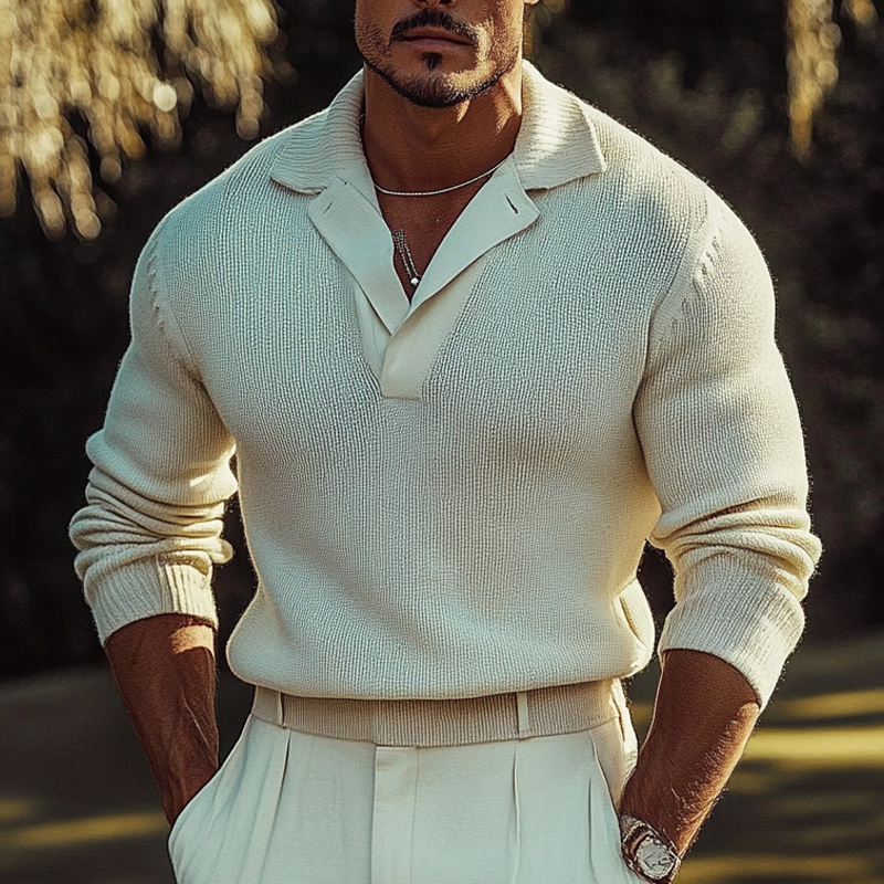 Men's Solid Color Loose Casual Lapel Knitted Sweater DTT25082913