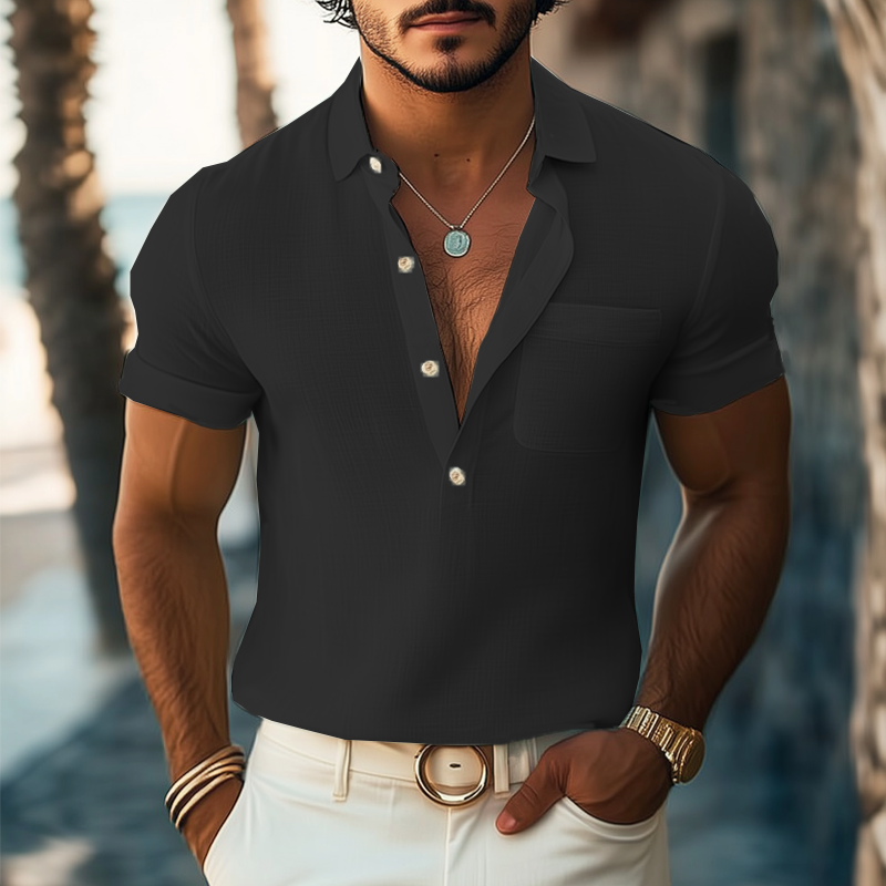 Men's Summer Basic Polo Collar Textured Short-sleeved T-shirt DTT25070811