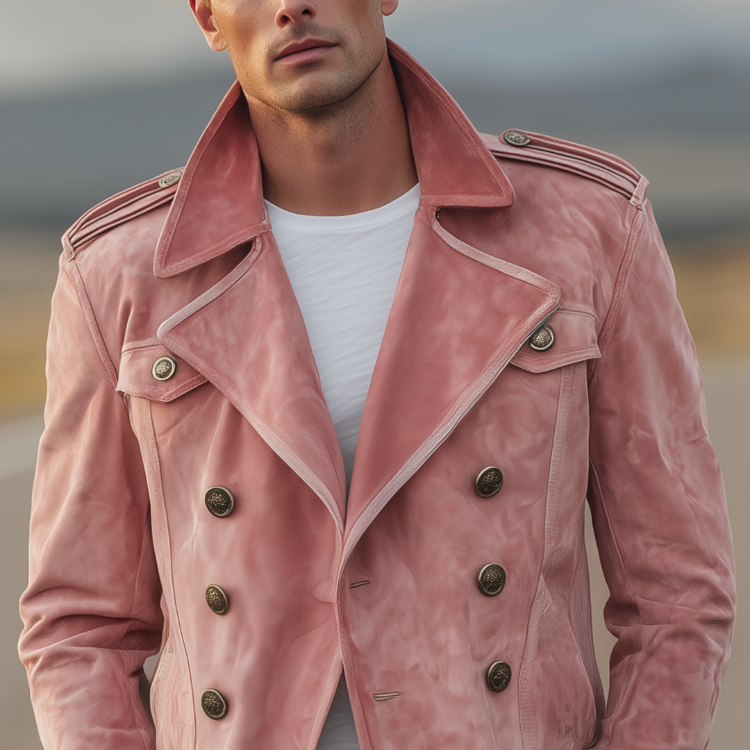 Men's Classic Retro Western Style Lapel Suede Epaulette Double-breasted Jacket DTT25081411