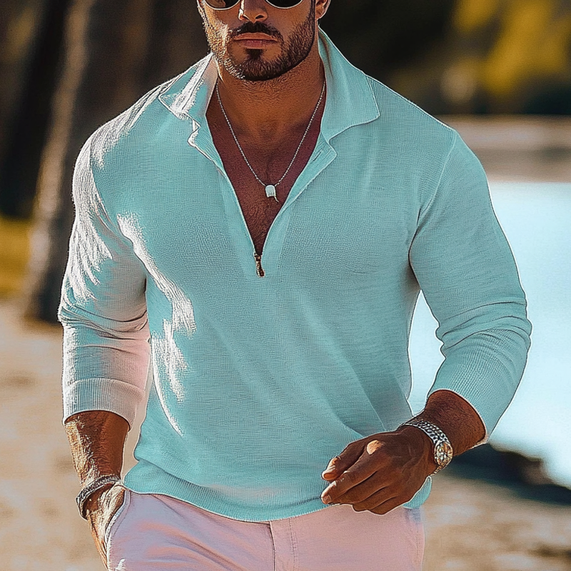 Men's Knitted Solid Color Casual Loose Zipper Sweater DTT25073010