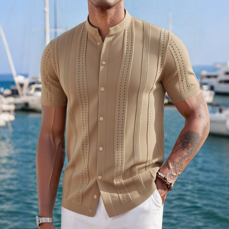 Men's Fashion Solid Stand Collar Short Sleeve Shirt DTT25061814