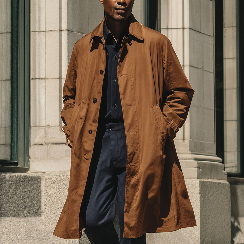 Men's Vintage Washed Solid Color Long Trench Jacket DTT25081519