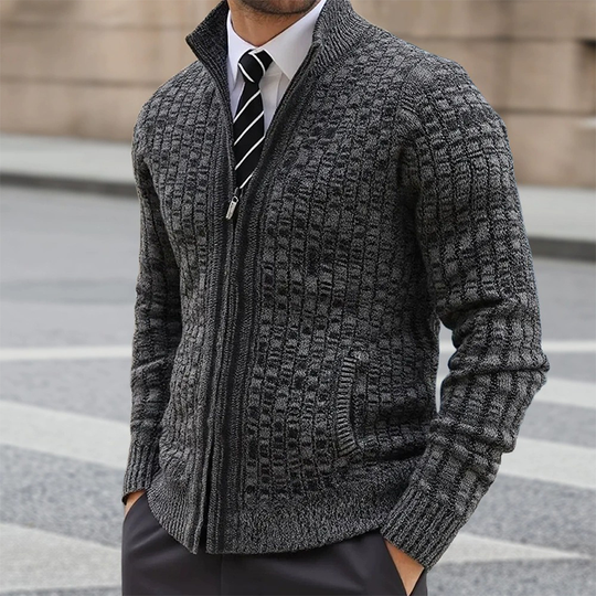 Men's Slim-fit Blended Stand-up Collar Zippered Knitted Cardigan DTT25081802