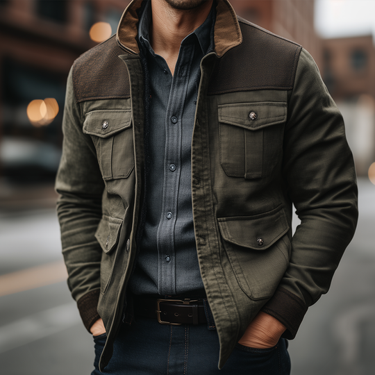 Men's Retro Casual Cotton Stitching Washed Outdoor Barn Jacket DTT25080708