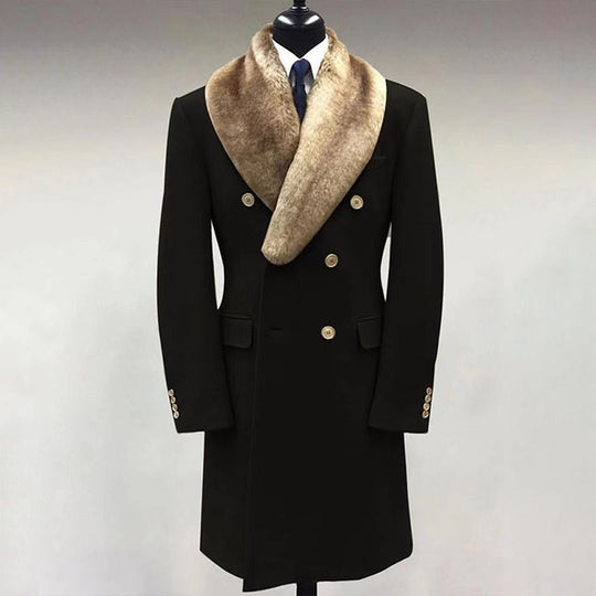 Men's Fashion Casual Fur Lapel Collar Graphic Pattern Long Sleeve Coat 9888554909880