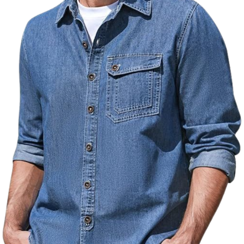 Men's Vintage Casual Lapel Long Sleeve Denim Shirt 9893974900920