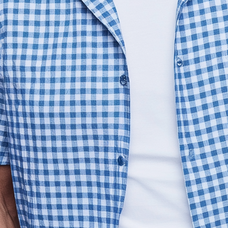 Men's Summer Fashion Plaid Cotton And Linen Short Sleeve Shirt DTT25070213