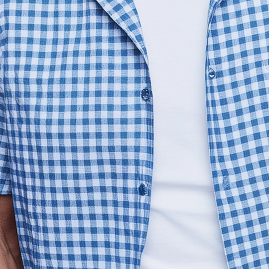 Men's Summer Fashion Plaid Cotton And Linen Short Sleeve Shirt DTT25070213