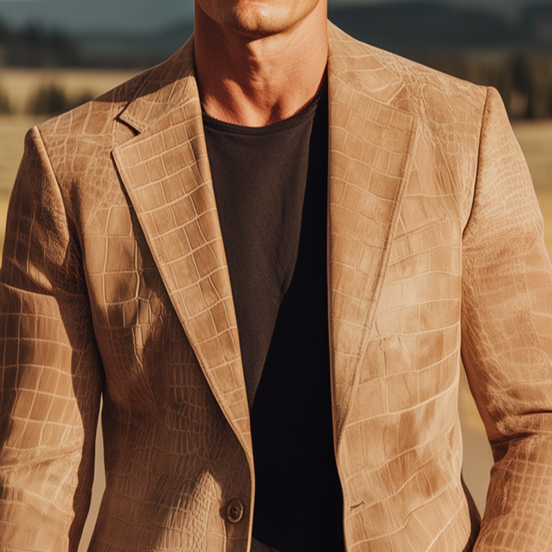 Men's Classic Retro Western Style Textured Matte Leather Single-breasted Slim-fit Blazer DTT25080717
