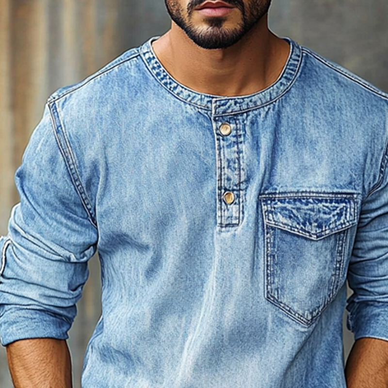 Men's Crew Neck Vintage Distressed Long Sleeve Denim Sweatshirt DTT25072914