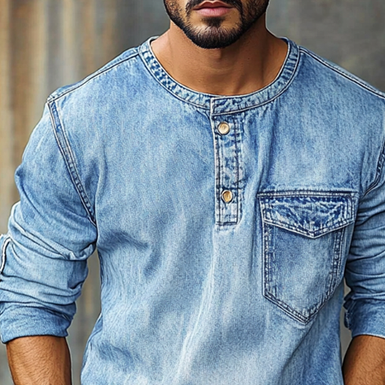 Men's Crew Neck Vintage Distressed Long Sleeve Denim Sweatshirt DTT25072914