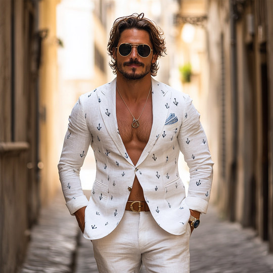 Men's Fashion Anchor Peak Lapel One Button Casual Blazer DTT25072319