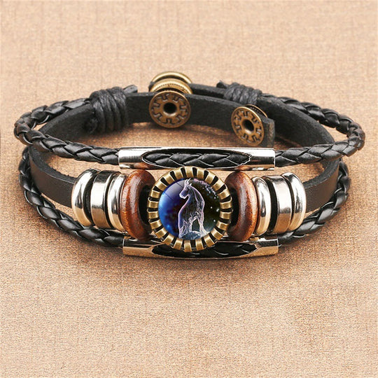 Vintage Twelve Constellations Multilayer PU Leather Bracelet 9888556613816