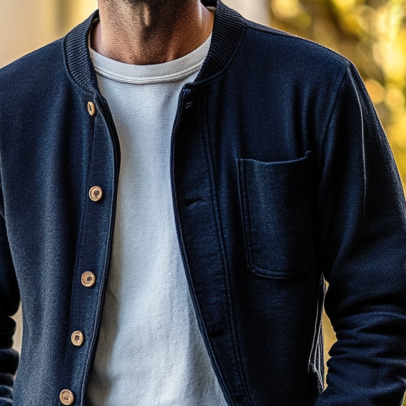 Men's Solid Color Casual Knitted Crew Neck Jacket DTT25082708