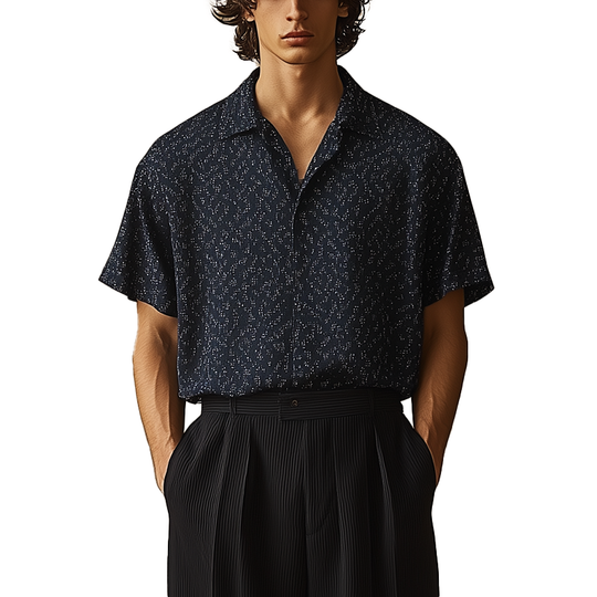 Men's Summer Fashion Printed Polyester Blended Short Sleeve Shirt DTT25070108