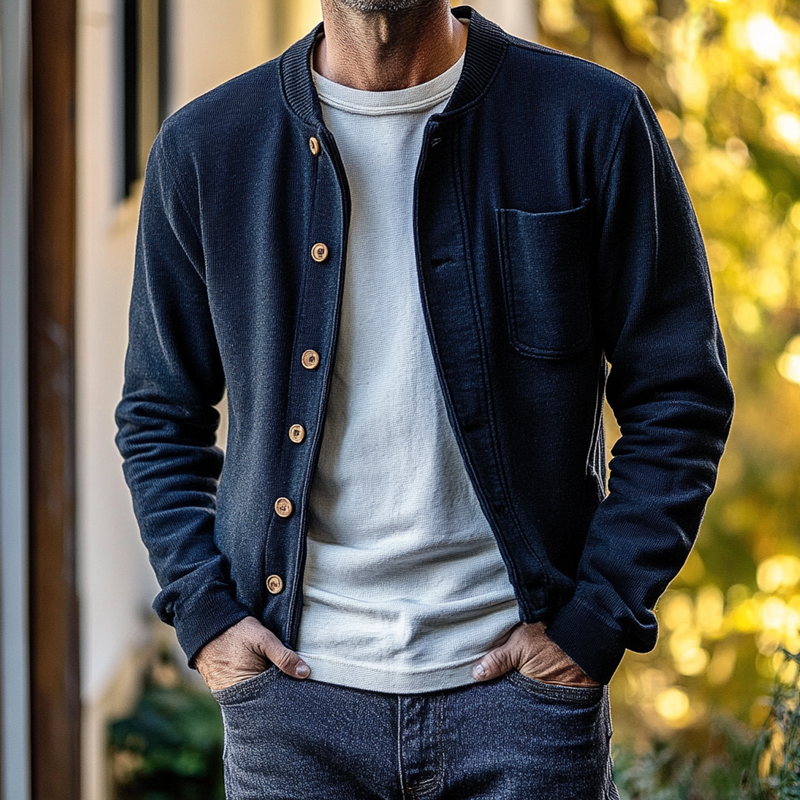 Men's Solid Color Casual Knitted Crew Neck Jacket DTT25082708