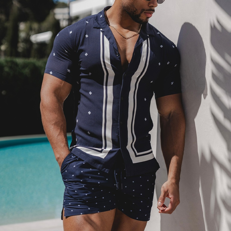 Men's Holiday Print Short Sleeve Shorts Two-Piece Set DTT25071104
