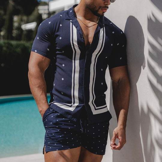 Men's Holiday Print Short Sleeve Shorts Two-Piece Set DTT25071104