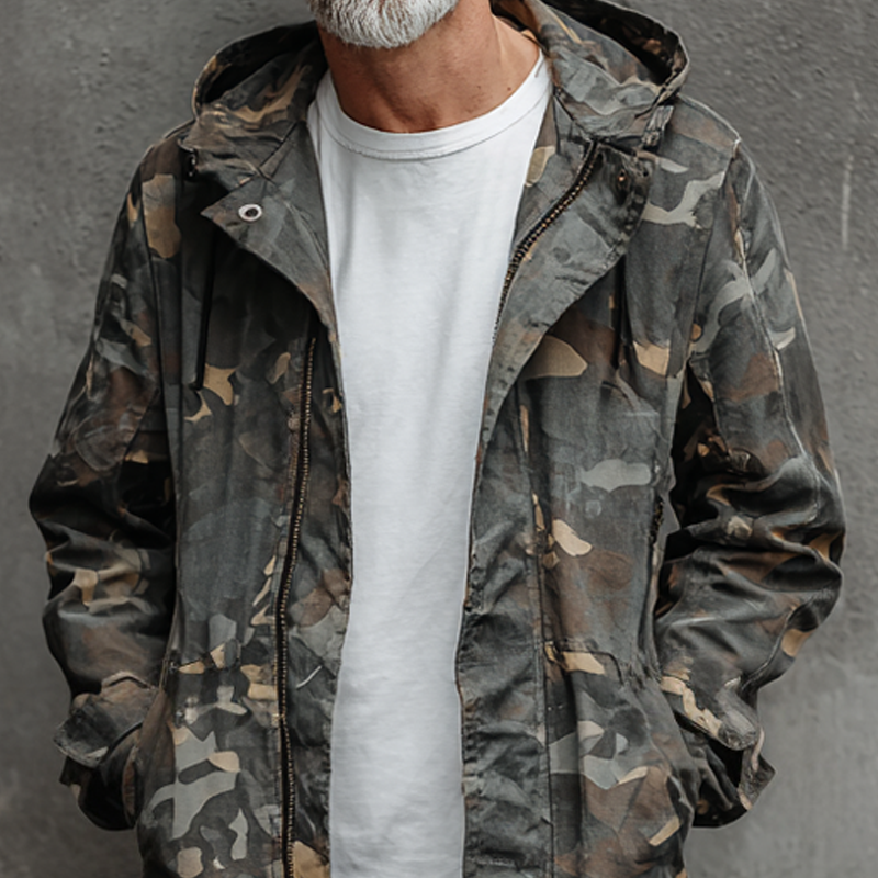 Men's Camouflage Hooded Mid-length Cargo Coat DTT25082031