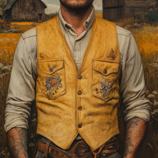 Men's Classic Vintage American Western Embroidery Slim Suede Vest 9903595126968
