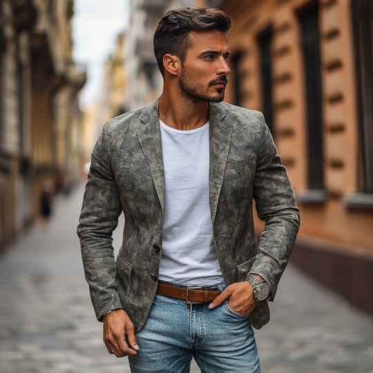 Men's Casual Outdoor Camouflage Print Notched Lapel Single-breasted Slim Fit Blazer DTT25060314