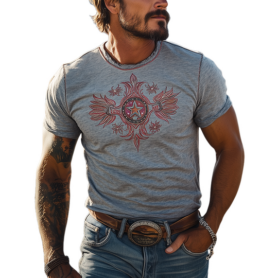 Men's Fashion Casual Western Tough Style Bamboo Cotton Blended Printed Slim Short-sleeved T-shirt DTT25061602