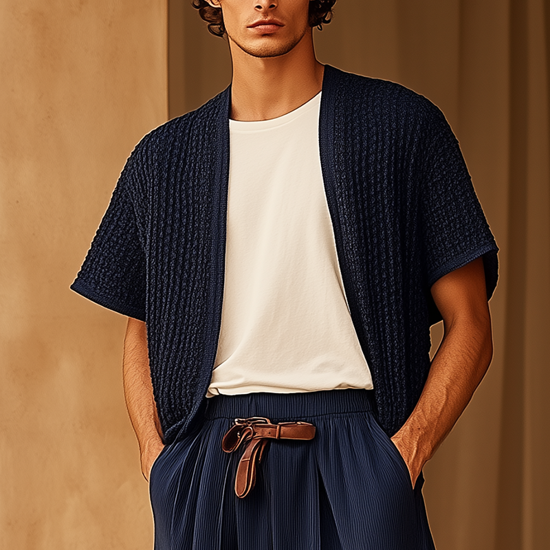 Men's Summer Fashion Crochet Textured Short-Sleeved Shirt DTT25070106