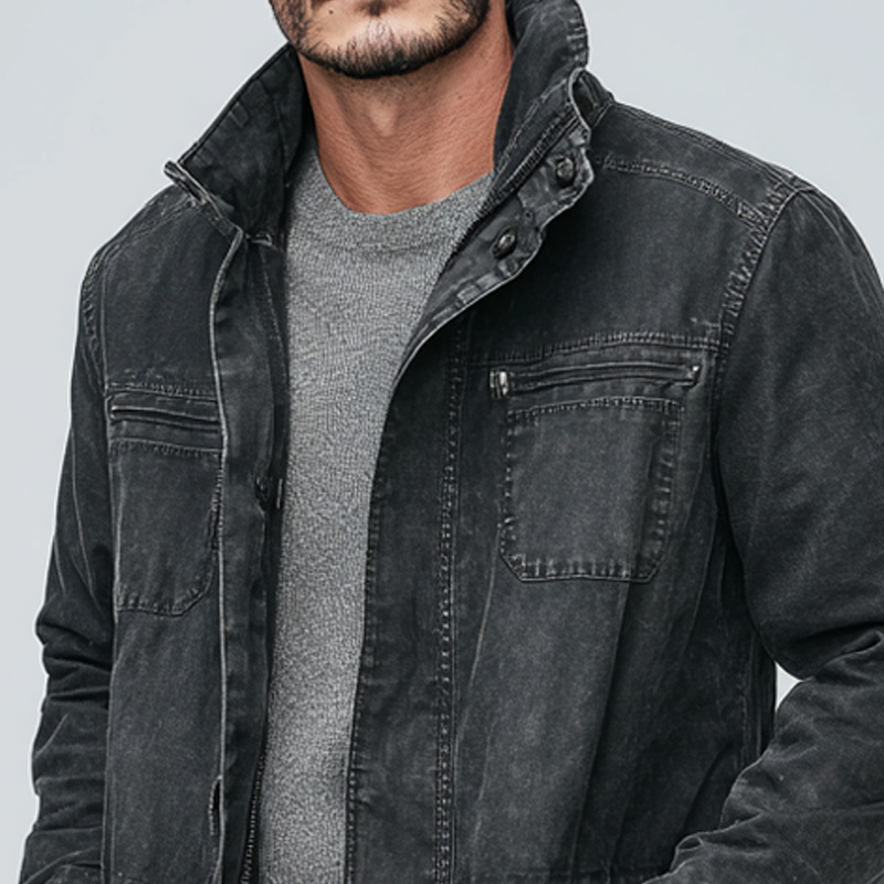 Men's Vintage Washed Stand Collar Single-breasted Coat DTT25081119