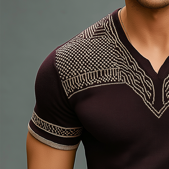 Men's Fashion Knitted Jacquard Short Sleeve T-Shirt DTT25073017