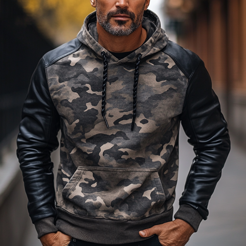 Men's Casual Trendy Camouflage Patchwork Hoodie 9893975621816