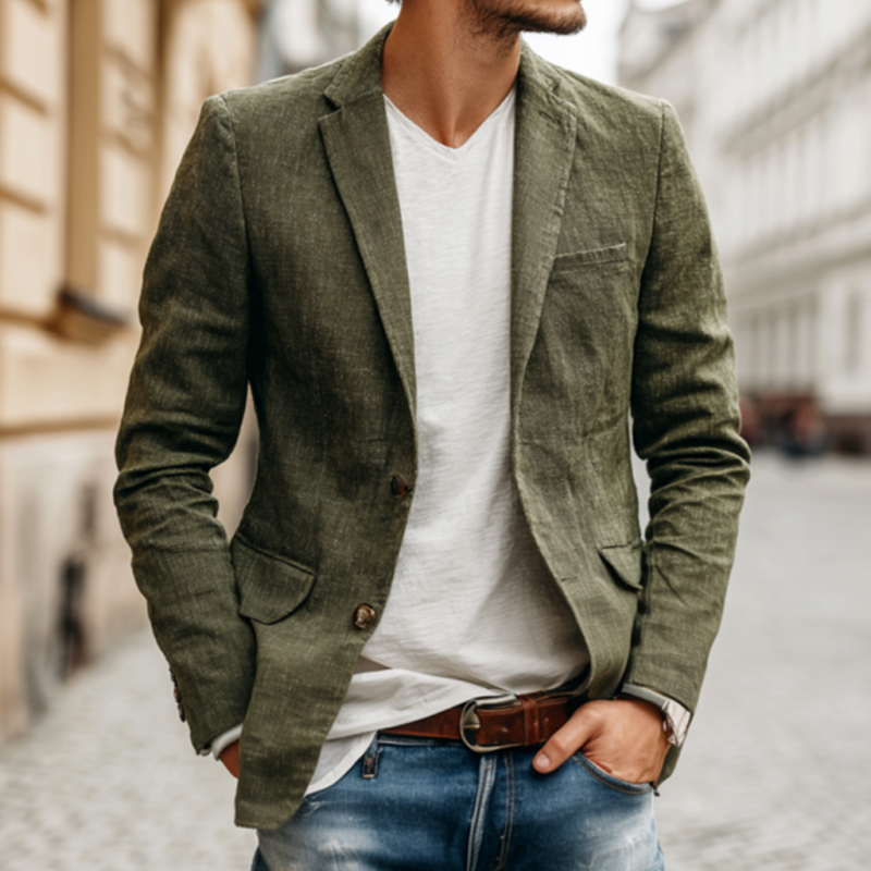 Men's Casual Solid Color Breathable Linen Notch Lapel Single-breasted Slim-fit Blazer DTT25072102