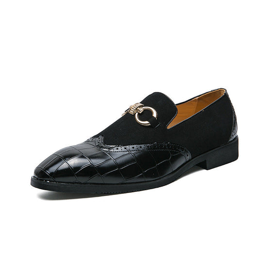 Men's Plaid Leather Patchwork Buckle Decor Slip On Pointed Toe Loafers Shoes 9888556187832