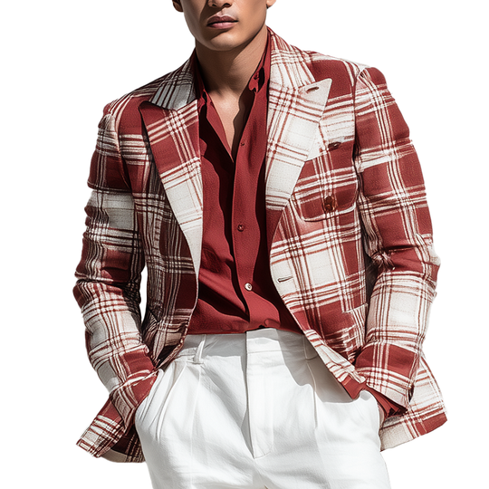 Men's Vintage Check Linen Blend Long Sleeve Blazer DTT25072120