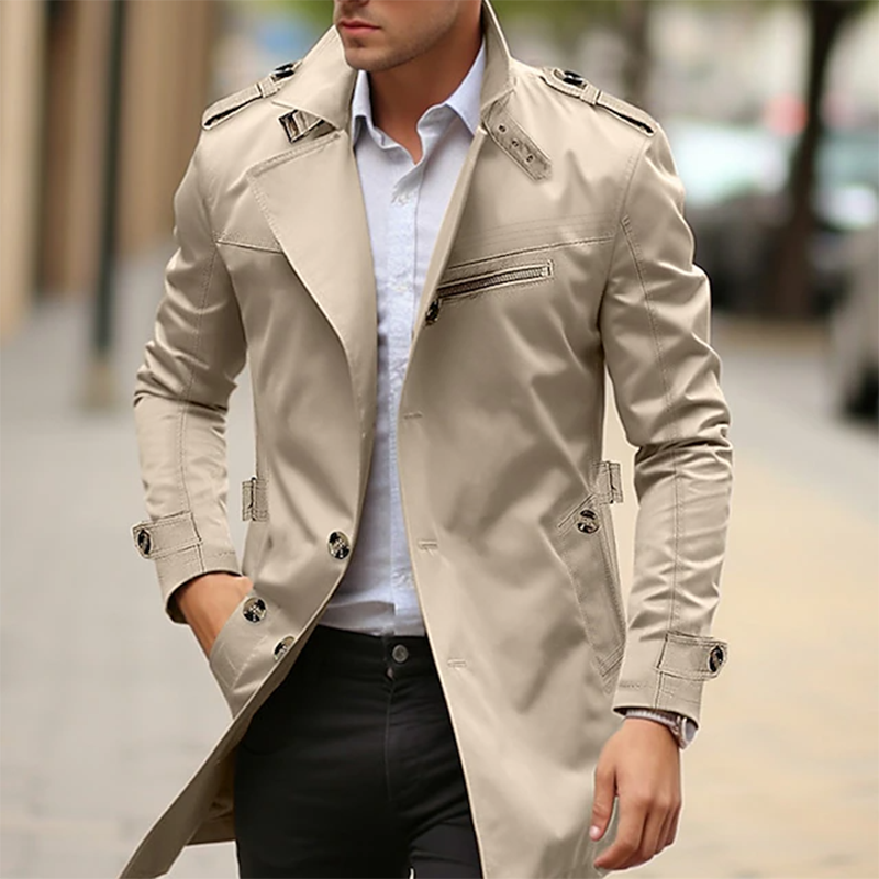 Men's Daily Plain Front Pocket Lapel Single Breasted Trench Coat 9888554287288