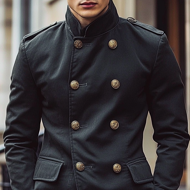 Men's Double-breasted Thin Stand Collar Blazer DTT25073012