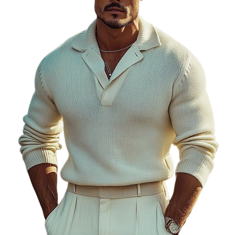 Men's Solid Color Loose Casual Lapel Knitted Sweater DTT25082913