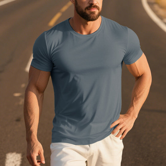 Men's Icy Smooth Cotton Solid Color Simple Short Sleeve T-Shirt 250600580X